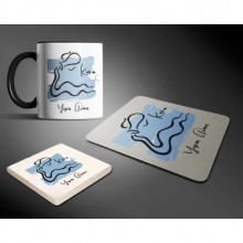 Kişiye Özel Kova Burcu Temalı Siyah Tasarım Üçlü Ofis Seti