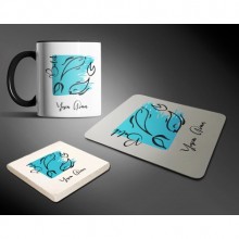 Kişiye Özel Balık Burcu Temalı Siyah Tasarım Üçlü Ofis Seti