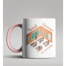 Kişiye Özel Sınıf Öğretmeni Tasarımlı Pembe Renk Kupa Bardak