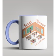 Kişiye Özel Sınıf Öğretmeni Tasarımlı Mavi Renk Kupa Bardak