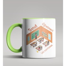 Kişiye Özel Sınıf Öğretmeni Tasarımlı Yeşil Kupa Bardak