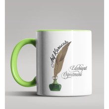 Kişiye Özel Edebiyat Öğretmeni Tasarımlı Yeşil Kupa Bardak