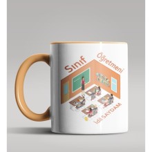 Kişiye Özel Sınıf Öğretmeni Tasarımlı Turuncu Kupa Bardak