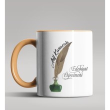 Kişiye Özel Edebiyat Öğretmeni Tasarımlı Turuncu Kupa Bardak