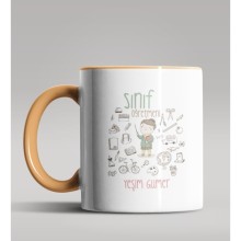 Kişiye Özel Sınıf Öğretmeni Tasarımlı Turuncu Kupa Bardak 13