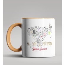 Kişiye Özel X Sınıf Öğretmeni Tasarımlı Turuncu Kupa Bardak