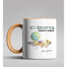 Kişiye Özel Coğrafya Öğretmeni Tasarımlı Turuncu Kupa Bardak 4