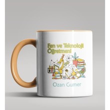 Kişiye Özel Fen ve Teknoloji Öğretmeni Tasarımlı Turuncu Kupa