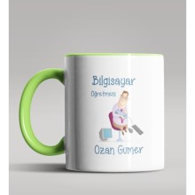 Kişiye Özel Bilgisayar Öğretmeni Tasarımlı Yeşil Kupa