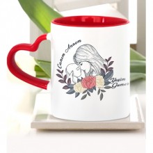 Kişiye Özel Canım Annem Tasarımlı Kırmızı Kalp Saplı Kupa