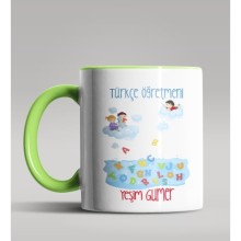 Kişiye Özel Türkçe Öğretmeni Tasarımlı Yeşil Kupa Bardak