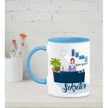 Kişiye Özel Sekreter Tasarımlı Mavi Kupa