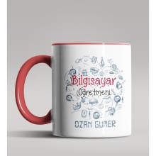 Kişiye Özel Bilgisayar Öğretmeni Tasarımlı Kırmızı Kupa 2