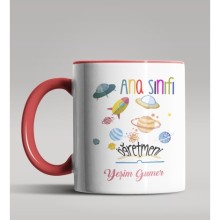 Kişiye Özel Anaokulu Öğretmeni Tasarımlı Kırmızı Kupa Bardak 3