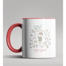 Kişiye Özel Sınıf Öğretmeni Tasarımlı Kırmızı Kupa Bardak 13