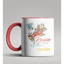 Kişiye Özel Resim Öğretmeni Tasarımlı Kırmızı Kupa Bardak