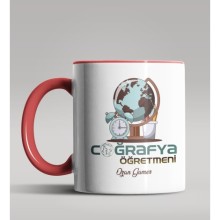 Kişiye Özel Coğrafya Öğretmeni Tasarımlı Kırmızı Kupa Bardak 7
