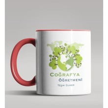 Kişiye Özel Coğrafya Öğretmeni Tasarımlı Kırmızı Kupa Bardak 3