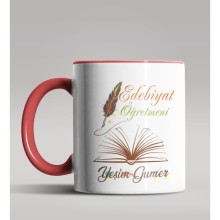 Kişiye Özel Edebiyat Öğretmeni Tasarımlı Kırmızı Kupa
