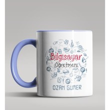 Kişiye Özel Bilgisayar Öğretmeni Tasarımlı Mavi Renk Kupa 2