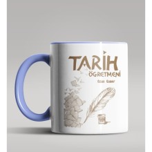 Kişiye Özel Tarih Öğretmeni Tasarımlı Mavi Renk Kupa Bardak 3