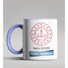 Kişiye Özel Müdür Yardımcısı Tasarımlı Mavi Renk Kupa Bardak 2