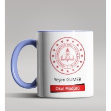 Kişiye Özel Okul Müdürü Tasarımlı Mavi Renk Kupa Bardak 2