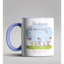 Kişiye Özel Okul Öncesi Öğretmeni Tasarımlı Mavi Renk Kupa 5