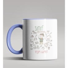 Kişiye Özel Sınıf Öğretmeni Tasarımlı Mavi Renk Kupa Bardak 13