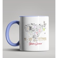 Kişiye Özel X Sınıf Öğretmeni Tasarımlı Mavi Renk Kupa Bardak