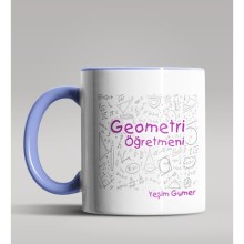 Kişiye Özel Geometri Öğretmeni Tasarımlı Mavi Renk Kupa Bardak 2