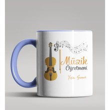 Kişiye Özel Müzik Öğretmeni Tasarımlı Mavi Renk Kupa Bardak 7