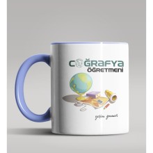 Kişiye Özel Coğrafya Öğretmeni Tasarımlı Mavi Renk Kupa Bardak 4
