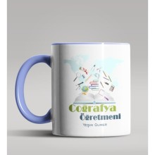 Kişiye Özel Coğrafya Öğretmeni Tasarımlı Mavi Renk Kupa Bardak 2