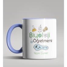 Kişiye Özel Biyoloji Öğretmeni Tasarımlı Mavi Renk Kupa Bardak 5