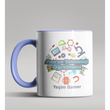 Kişiye Özel Fen ve Teknoloji Öğretmeni Tasarım Mavi Renk Kupa