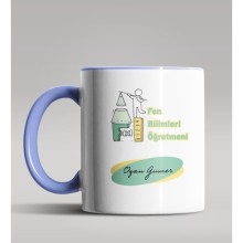 Kişiye Özel Fen Bilimleri Öğretmeni Tasarımlı Mavi Renk Kupa