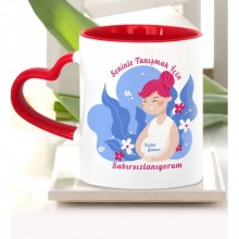 Kişiye Özel Seninle Tanışmak İçin Sabırsızlanıyorum Tasarımlı Kırmızı Kalp Saplı Kupa