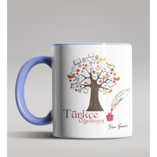 Kişiye Özel Türkçe Öğretmeni Tasarımlı Mavi Renk Kupa Bardak 2