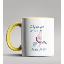 Kişiye Özel Bilgisayar Öğretmeni Tasarımlı Sarı Renk Kupa
