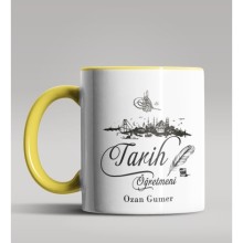 Kişiye Özel Tarih Öğretmeni Tasarımlı Sarı Renk Kupa Bardak 5