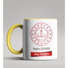 Kişiye Özel Okul Müdürü Tasarımlı Sarı Renk Kupa Bardak 2