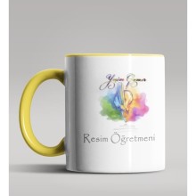 Kişiye Özel Resim Öğretmeni Tasarımlı Sarı Renk Kupa Bardak 4