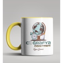 Kişiye Özel Coğrafya Öğretmeni Tasarımlı Sarı Renk Kupa Bardak 7