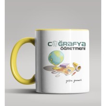 Kişiye Özel Coğrafya Öğretmeni Tasarımlı Sarı Renk Kupa Bardak 4