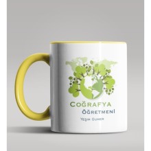 Kişiye Özel Coğrafya Öğretmeni Tasarımlı Sarı Renk Kupa Bardak 3