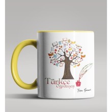 Kişiye Özel Türkçe Öğretmeni Tasarımlı Sarı Renk Kupa Bardak 2