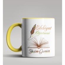 Kişiye Özel Edebiyat Öğretmeni Tasarımlı Sarı Renk Kupa