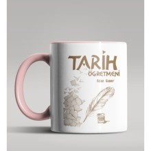 Kişiye Özel Tarih Öğretmeni Tasarımlı Pembe Renk Kupa Bardak 3