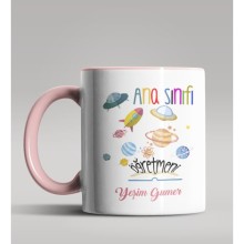 Kişiye Özel Anaokulu Öğretmeni Tasarımlı Pembe Renk Kupa Bardak 3